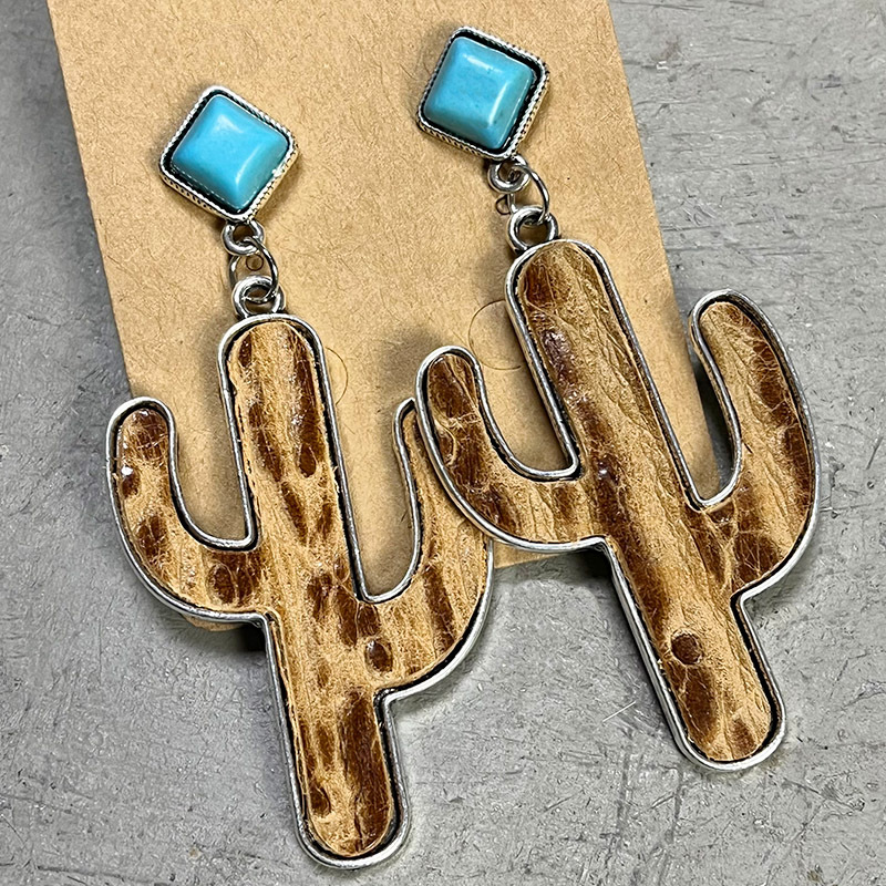 Retro Cactus Alloy Inlay Turquoise Women's Drop Earrings 1 Pair display picture 5