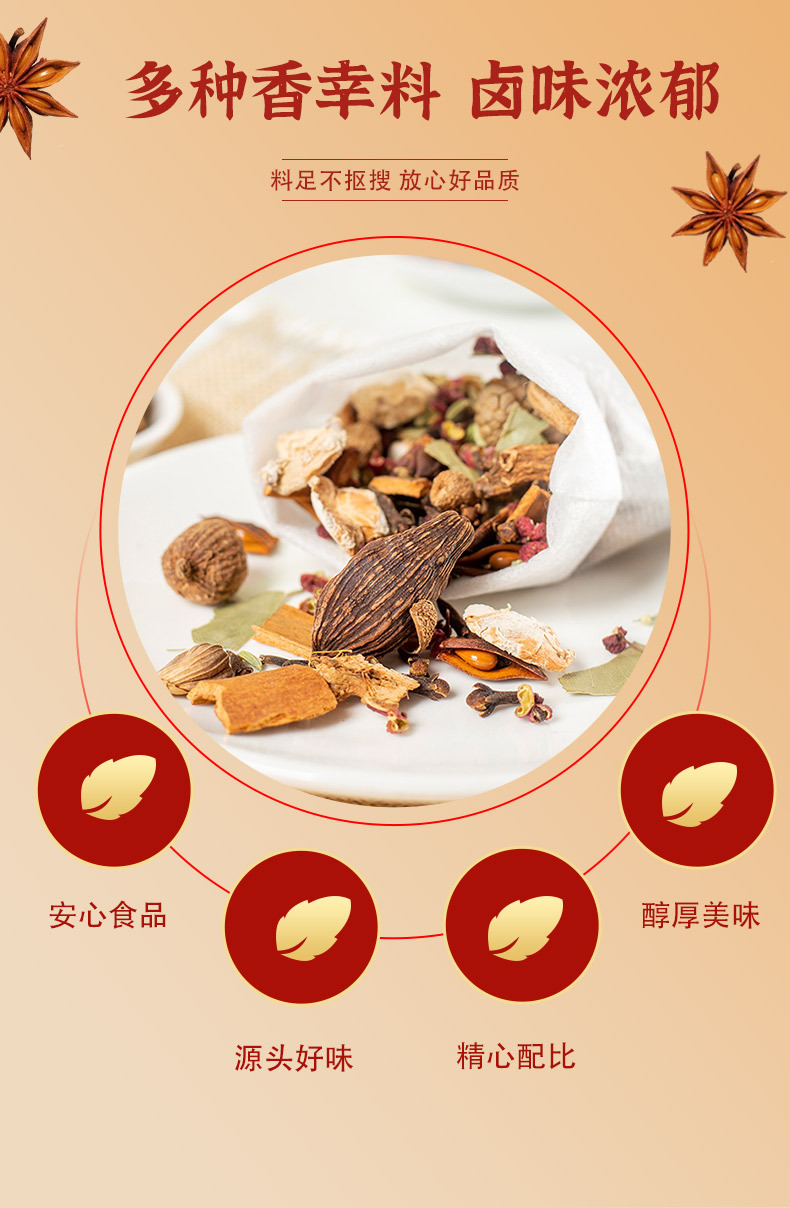Braised Meat Spice Pack Lu Liao Bao 100g Star Anise Cinnamon Fennel Sichuan Pepper Culinary Herb Blend quality and texture