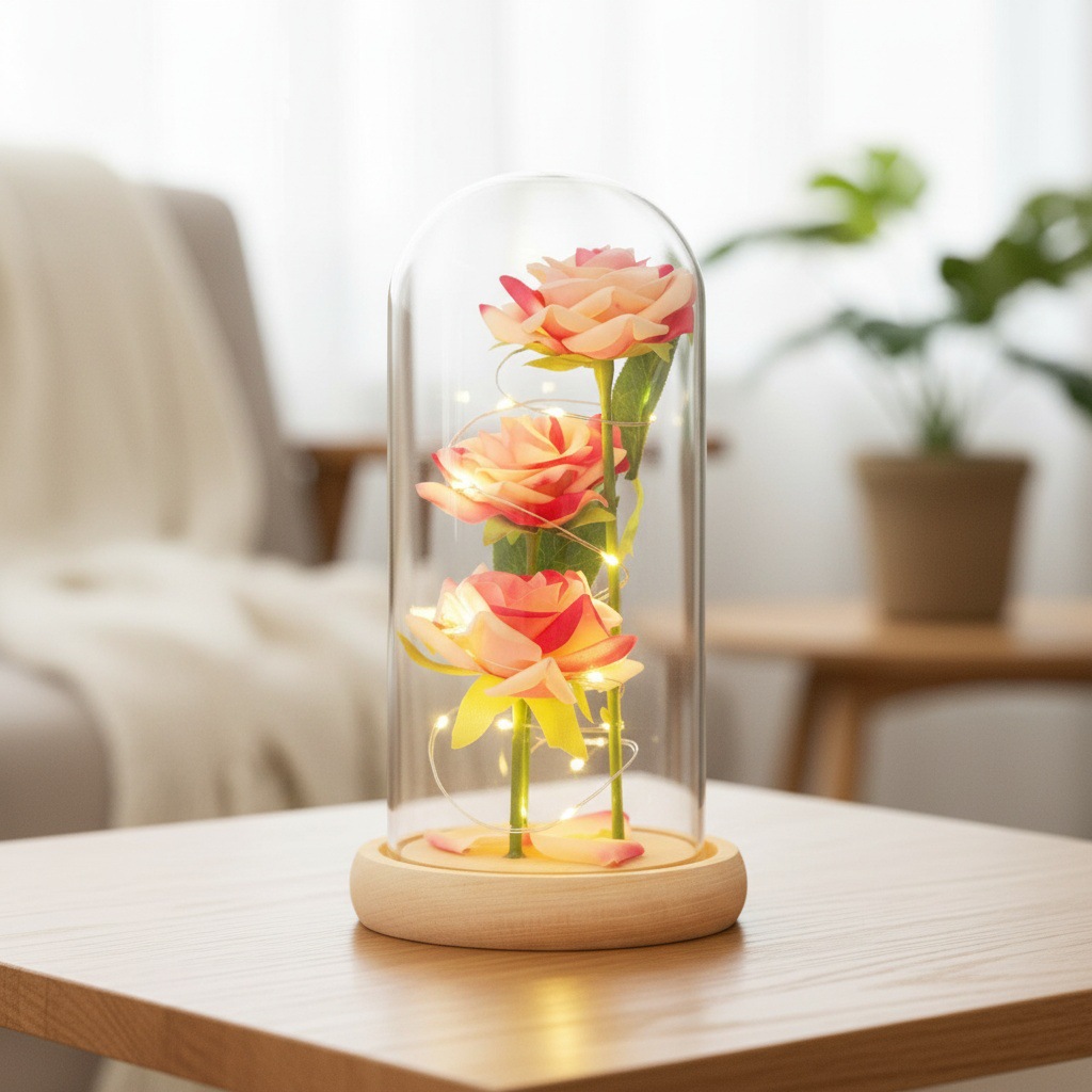 3 rosas rosa + pétalos + troncos