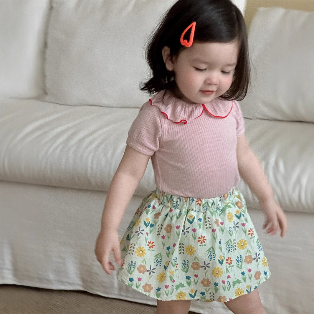 Falda de culo de bolso de bebé estilo fino de verano ropa para niños coreanos 2025 nueva falda para niñas verano falda corta para niños estilo de verano