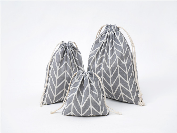 N298 printed cotton and linen storage wholesale, drawstring, tea gift, candy packaging bags, rural style creative cloth bags details Picture