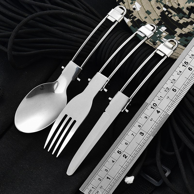 多功能可折叠不锈钢折叠餐具套装刀叉勺旅行便携式野餐跨境餐具