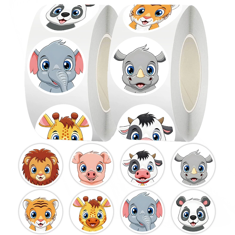 Трансграничные животные наклейки рулоны наклейки мультфильм животных ручная запись материал diy запечатывание наклейки круглой пленки ленты оптом