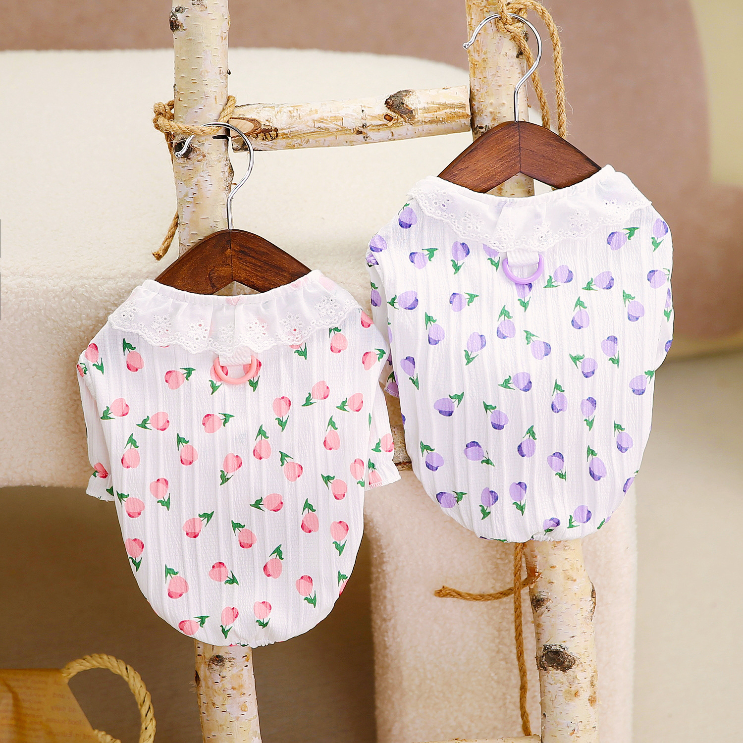 애완견 옷, 고양이 의류, 봄 여름 통기성 얇은 비숑 테디 애완동물 조끼, 24 튤립 셔츠