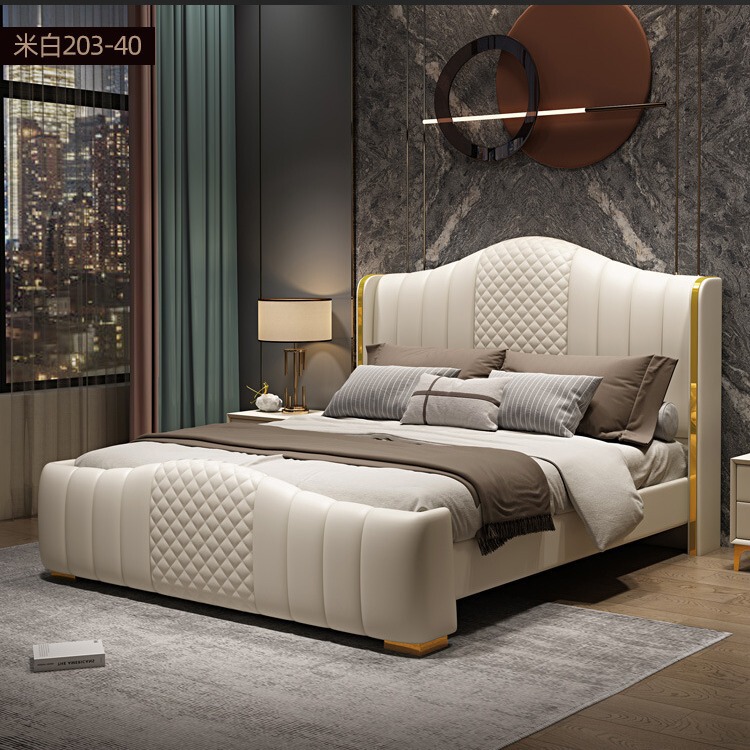 Leather Bed Modern Master Bedroom Light Luxury Simple Fashion Internet Popular 2021 New Leather Art High-end Luxury Atmospheric Leather Bed