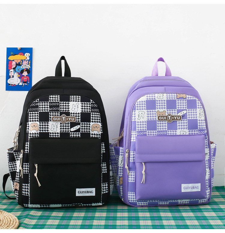 Zaini per bambini, nuovi, piccoli, freschi e carini, a quadri, con orsetto dei cartoni animati, alla moda, abbinati ai colori, per ragazze, scuola media e studenti_voghion.com