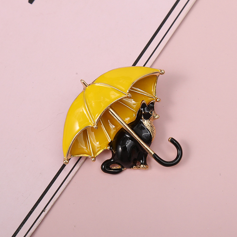 Süß Katze Regenschirm Legierung Emaille Überzug Frau Broschen display picture 4