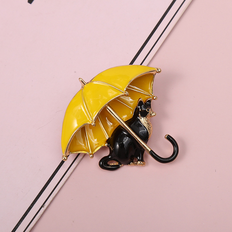 Alloy Material Cute Pin Cat Umbrella Alloy Enamel Plating Women's Brooches
