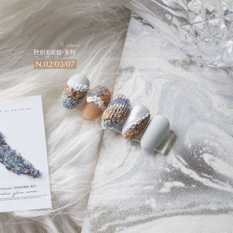 Nuevo estilo japonés de punto pegamento de lana fototerapia alivio de uñas textura tridimensional sin lavado de partículas de color mezclado traje especial