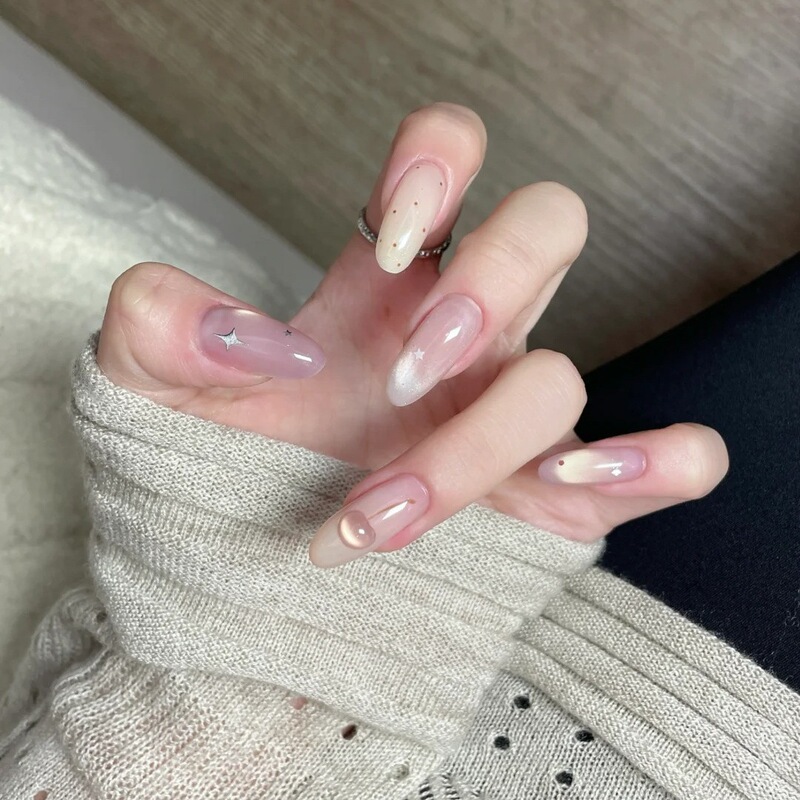 Purely Handmade Wearable Nails Autumn Ins Korean Pink Purple Clear Glass Beads Cat Eye Gentle Girl Whitening Nail Stickers Purely Handmade Wearable Nails Autumn Ins Korean Pink Purple Clear Glass Beads Cat Eye Gentle Girl Whitening Nail Stickers