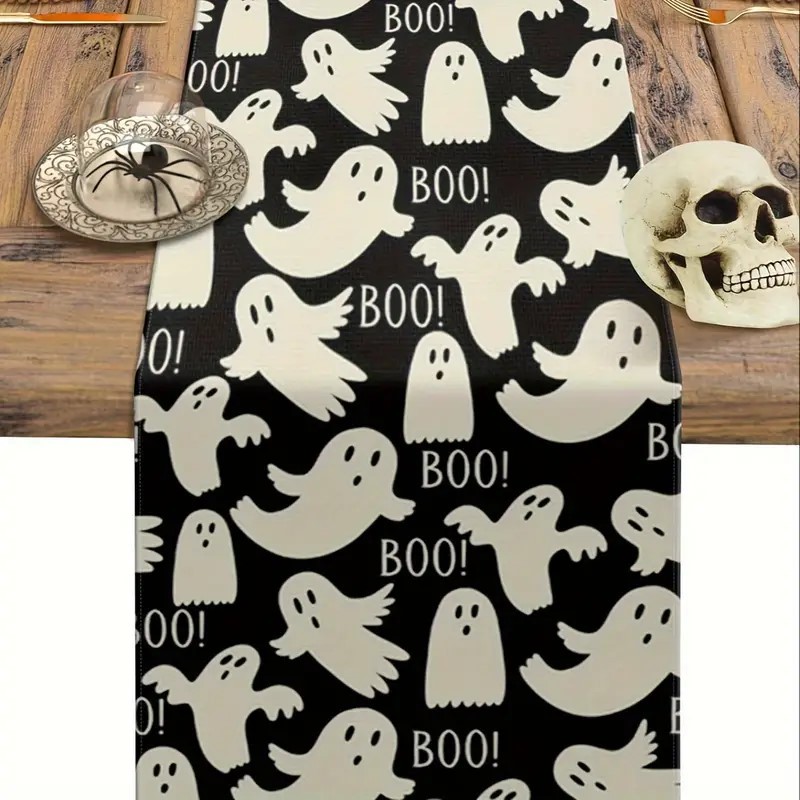 Transfronterizo 2024 Amazon nuevo Halloween fantasma calabaza festival lino tabla bandera tabla de comedor bandera de té