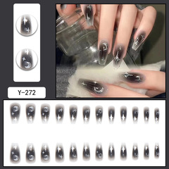 漸變甲銀色月亮星辰美甲片假指甲暗黑辣妹ins風中長款芭蕾甲批發