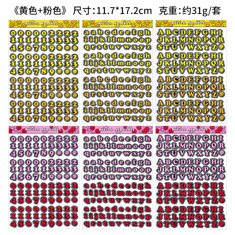 6 piezas Corea del Sur ins coloridas letras inglesas y números pegatinas decorativas cuenta de mano tarjeta pequeña persiguiendo material de cuenta de mano
