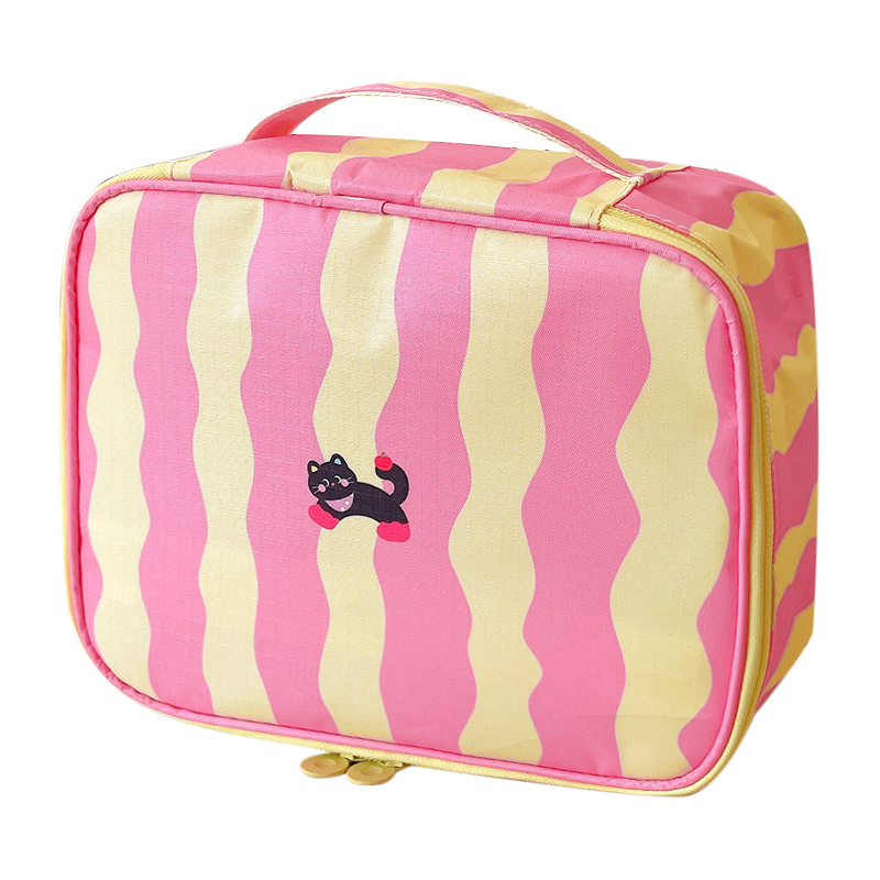 Bolsa de maquillaje portátil de gran capacidad, bolsa de almacenamiento clasificada, bolsa de viaje de macarón a rayas, bolsa portátil, bolsa de dolor para damas