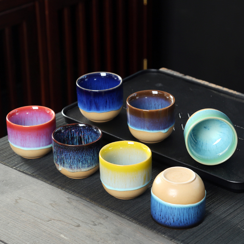 创意日式陶瓷杯子茶具单杯窑变流半釉新款主人茶杯复古粗陶咖啡杯