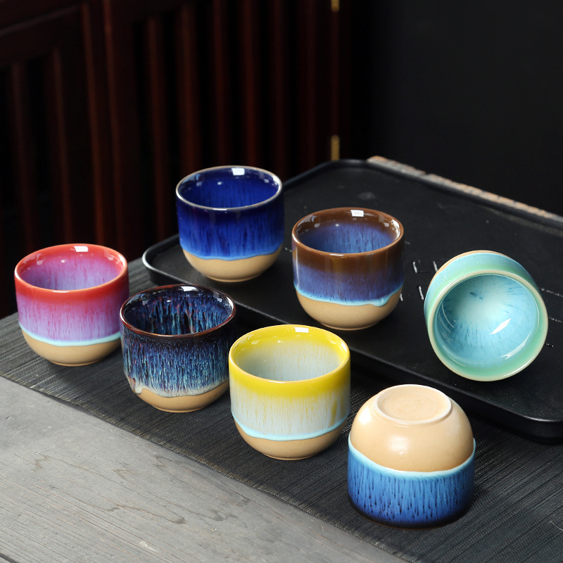 Creative Japanese-style Ceramic Cup Tea Set Single Cup Kiln Variable Flow Half Glaze New Master Tea Cup Vintage Stoneware Coffee Cup Creative Japanese-style Ceramic Cup Tea Set Single Cup Kiln Variable Flow Half Glaze New Master Tea Cup Vintage Stoneware Coffee Cup