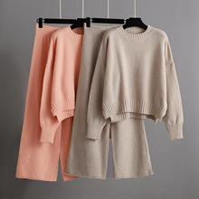 C 65418 Fashion Knit Sweater Wide Leg Pants Set ᘿ�ë�����