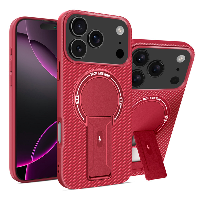 适用iPhone17 Pro max碳纤维支架手机壳苹果16磁吸充电防摔保护套|undefined