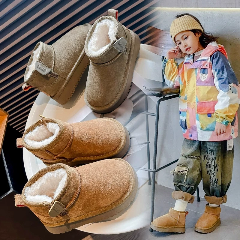 Детские водонепроницаемые снежные сапоги 2024 новый зимний мальчик девочка корейские большие хлопковые ботинки утолщенные теплые низкие сапоги
