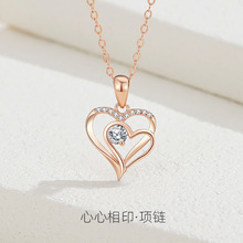 欧美双心项链925银心形高级感锁骨链亚马逊小众ins风跨境热销批发