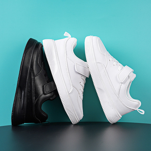 Children's white sneakers, student large children's leather board shoes, children's sports shoes, casual shoes, small black shoes