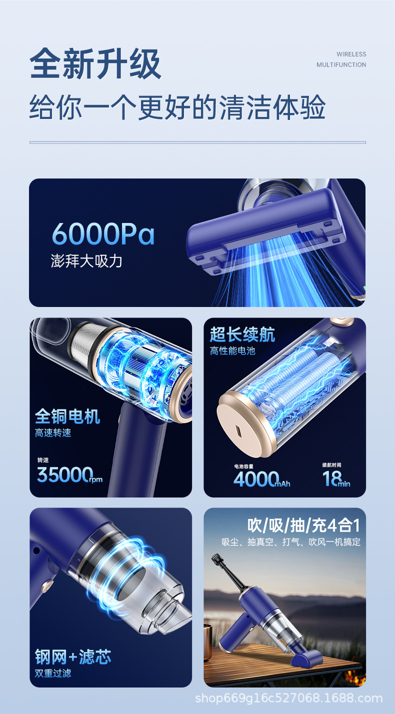 Multifunctional Portable Handheld Wireless Dust Blower with High Suction Power for Car and Home Use, Integrated Suction and Blowing Car Vacuum Cleaner