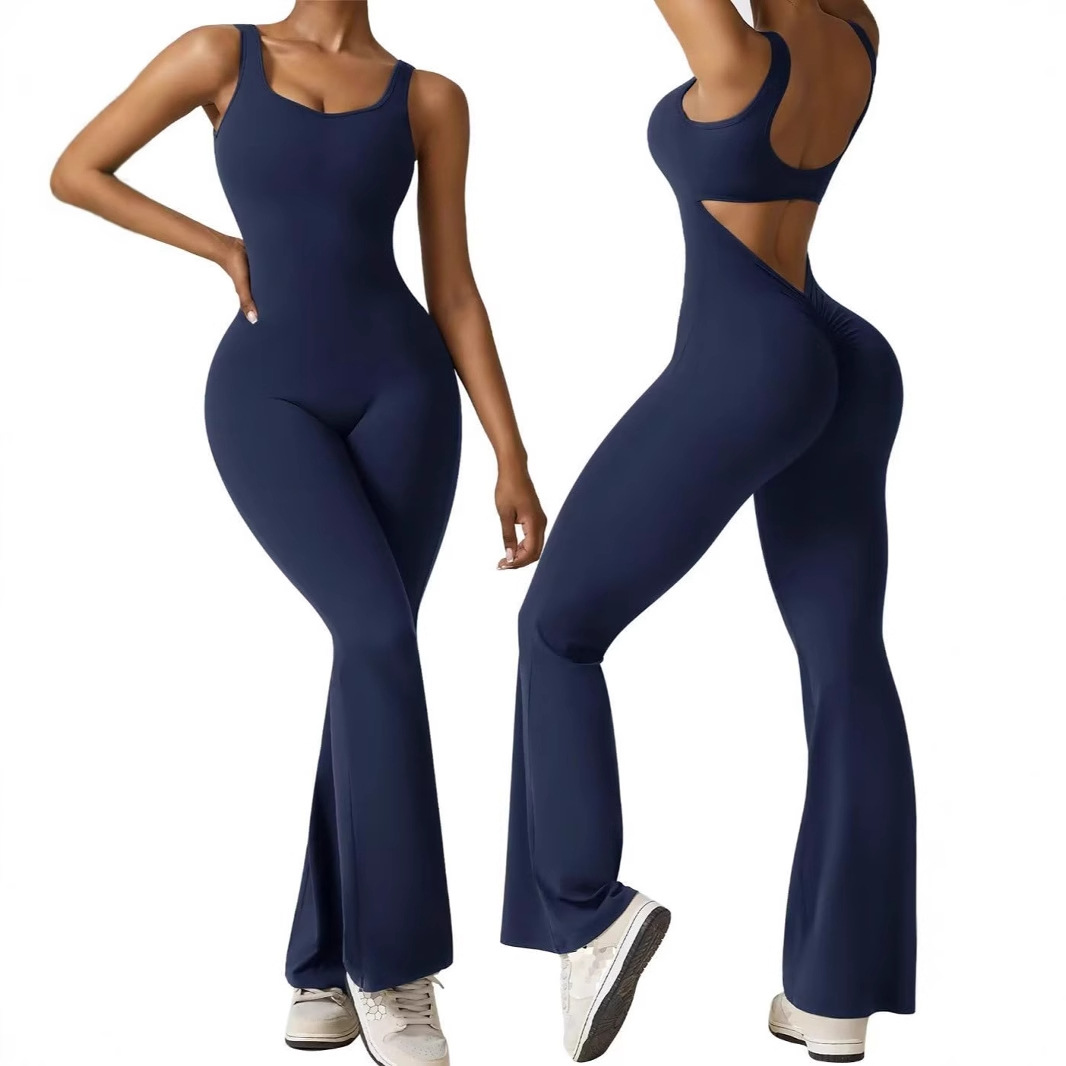 Women's Sleeveless Flared Jumpsuit Sexy Backless Tight Hip Lifting Yoga Jumpsuit For Women_ecoleips.com