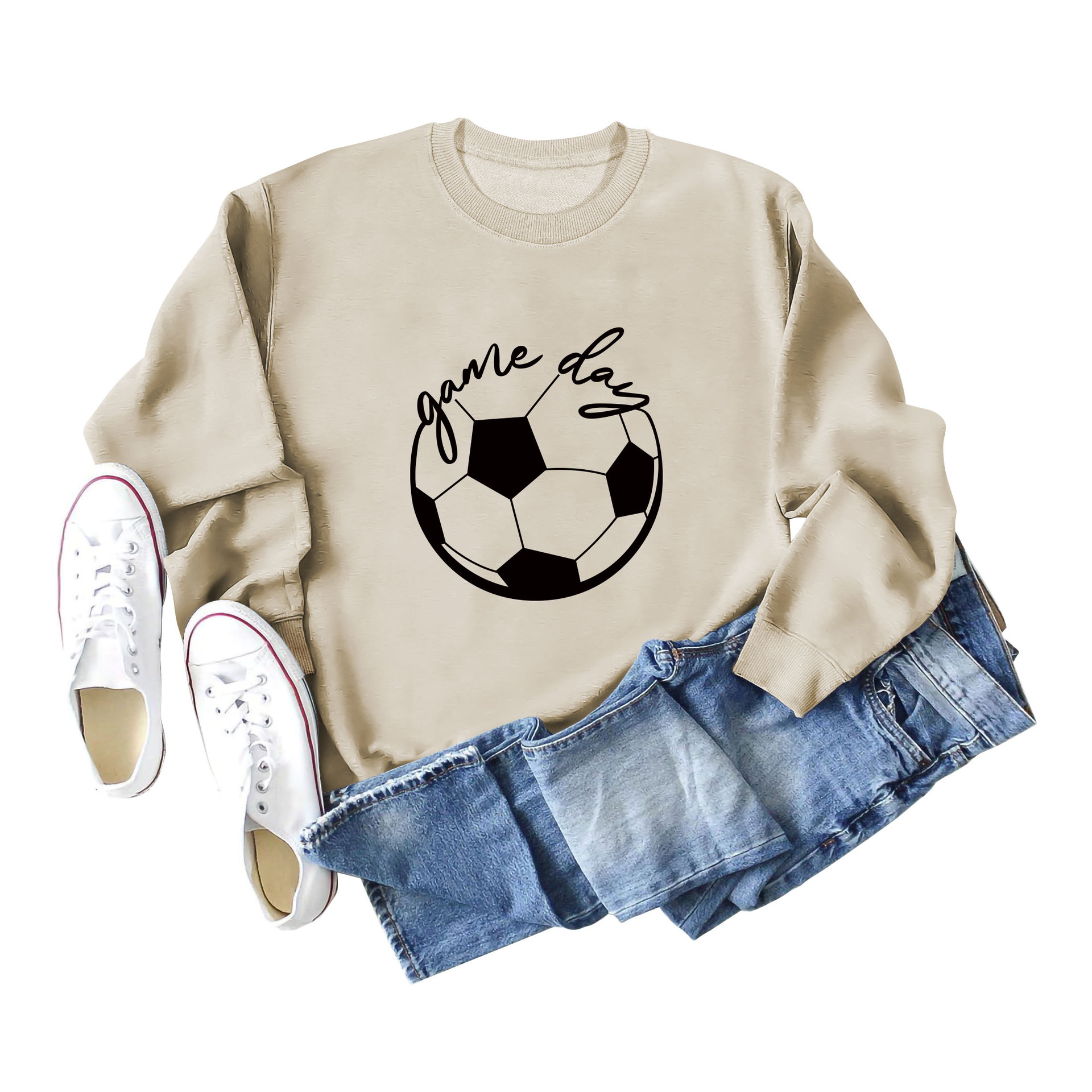 Amazon suéter simple cuello redondo en stock europeo y americano Top manga larga día juego impreso Loose comercio exterior