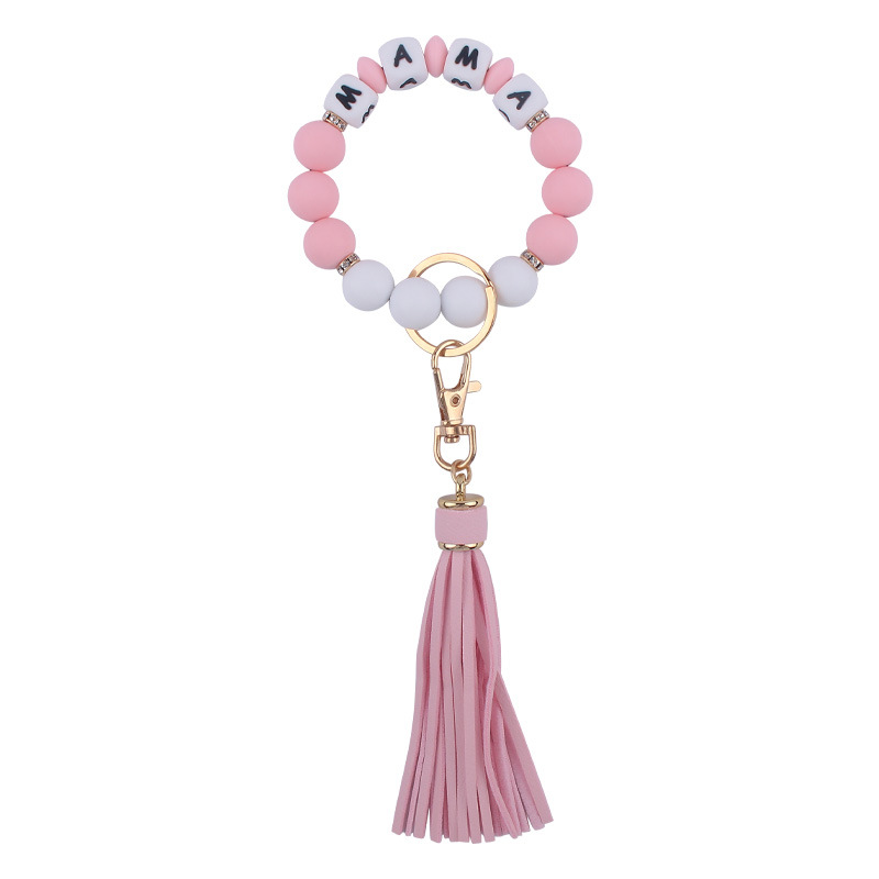 Nuevo cuero pu borla colgante creativo DIY nombre silicona con cuentas leopardo contraste color colgante pulsera llavero