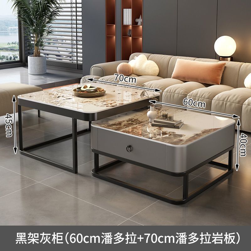 Mesa de centro de pizarra de roca, mesa de centro simple moderna de lujo ligero, sala de estar, hogar, apartamento pequeño, balcón, mesa auxiliar cuadrada italiana
