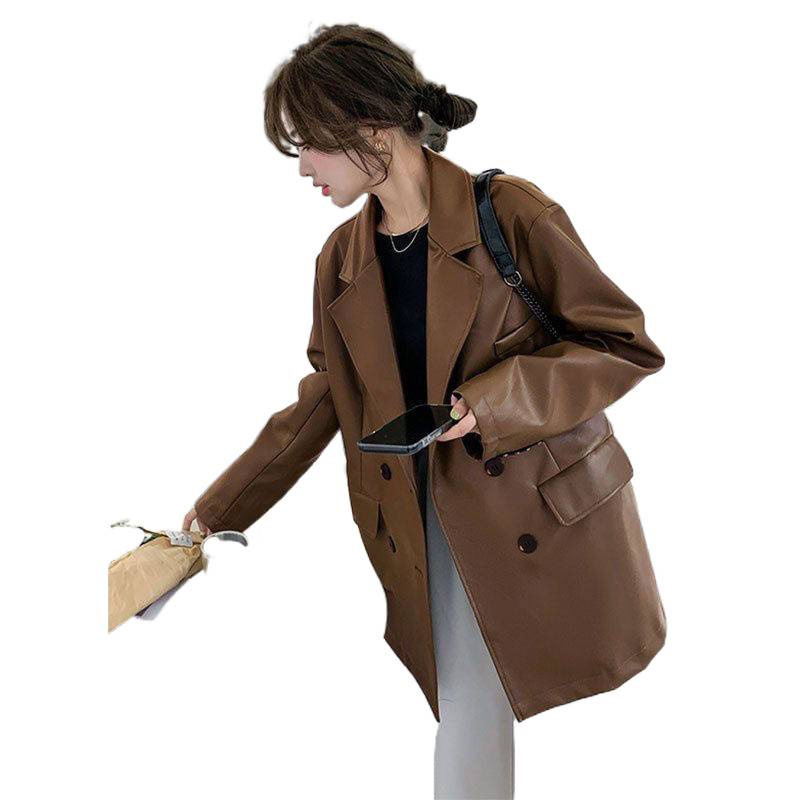 黑色加厚皮衣西装外套女秋冬2025新款高级感PU皮机车服女外套大衣|undefined
