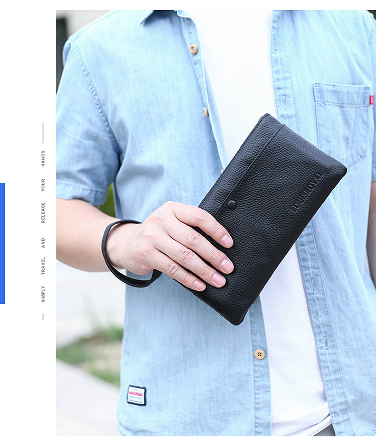 Men's Leather Clutch Bag Multi Compartment Mobile Phone Holder_voghion.com