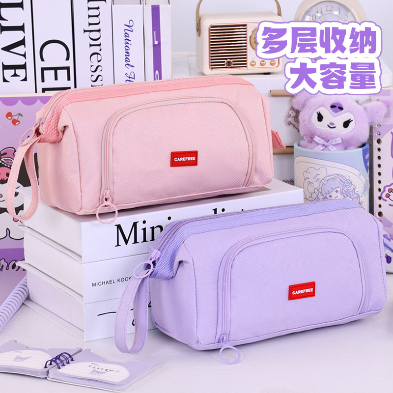 Bolsa de lápiz de ventana transfronteriza tipo barco de gran capacidad caja de papelería portátil de lona de doble capa simple caja de lápiz para estudiantes de primaria y secundaria