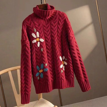 新年红色春节女装清仓显肤白高领重磅羊绒加厚毛衣女针织衫欧洲站