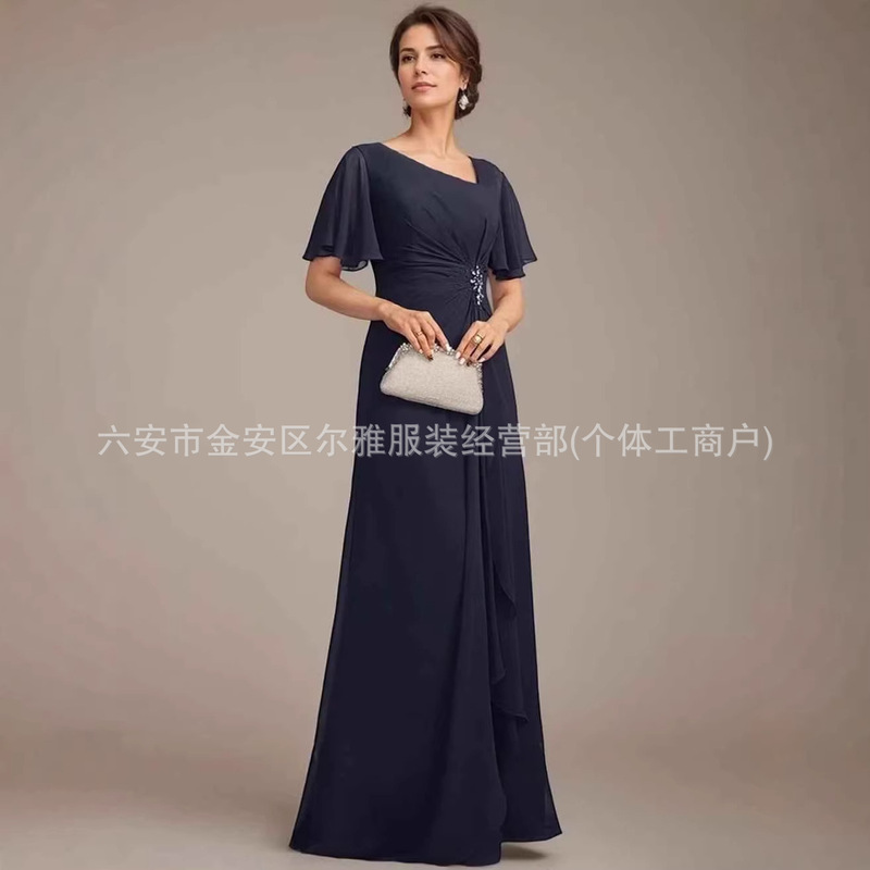 Amazon Chiffon Mother of the Bride Dress Short-Sleeve Long Elegant Wedding Guest Dress Foreign Trade Gown Amazon Chiffon Mother of the Bride Dress Short-Sleeve Long Elegant Wedding Guest Dress Foreign Trade Gown