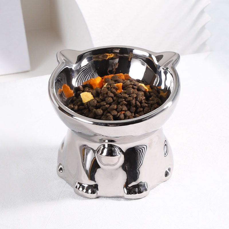Ceramic pet cat bowl food basin water bowl cat anti -fighting cat food drinking water rice bowl high -footed neck oblique cat food 4