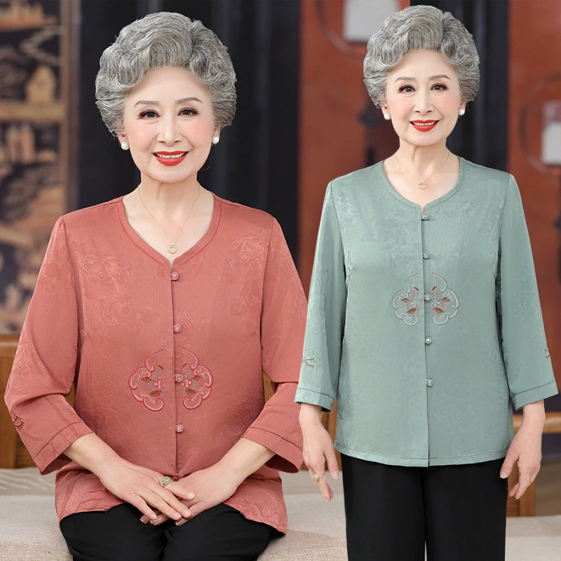 Новая летняя блузка с вышивкой для пожилых женщин, подходит для мам 60-70 лет, тонкий кардиган, летняя одежда.