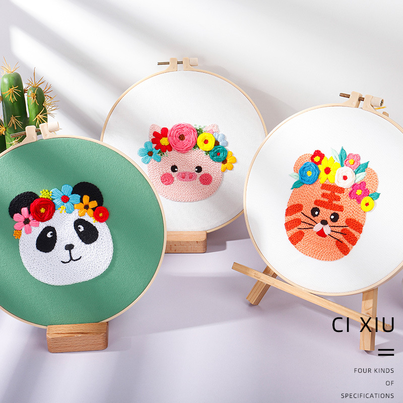 Nuevo original DIY bordado hecho a mano paquete material abstracto europeo animal Fox Tiger costura traje inglés