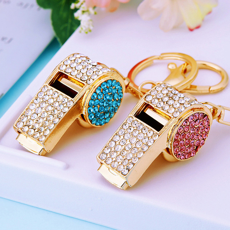 Coach Referee Whistle Diamond Car Keychain Metal Cute Men's and Women's Bag Pendant Key Chain Ring Creative Gift