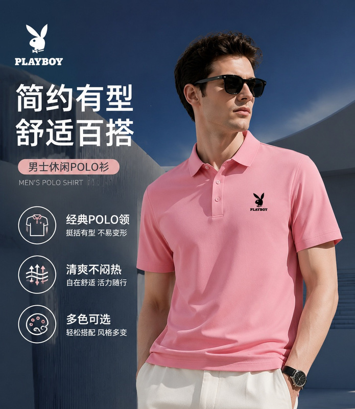 Playboy Ice Silk Polo Shirt for Men, Thin Summer Loose Casual Seamless Turn-Down Collar Short Sleeve T-Shirt Playboy Ice Silk Polo Shirt for Men, Thin Summer Loose Casual Seamless Turn-Down Collar Short Sleeve T-Shirt