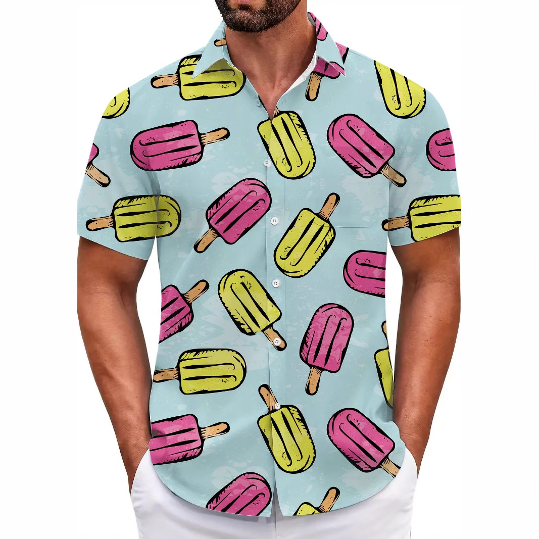 New summer floral shirt men's beach retro casual Hawaiian style digital printed short-sleeved men's large-size shirt