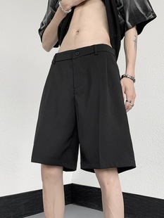 2024 New Black Casual 5 Points Suit Shorts Men's Summer Ice Silk Pants 4 Points 4 Points 4 Points 4 Points Western Pants American Style