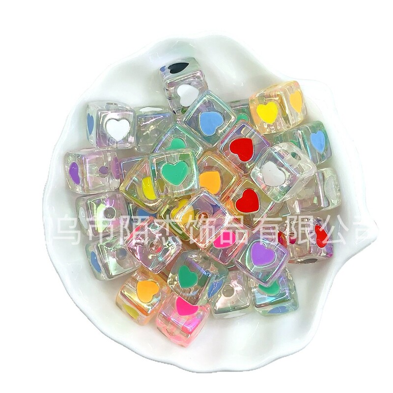 アクリル透明 2 色ラブダイスビーズ DIY ジュエリールースビーズアクリルスクエアオイルドリップメッキカラースクエアビーズ|undefined
