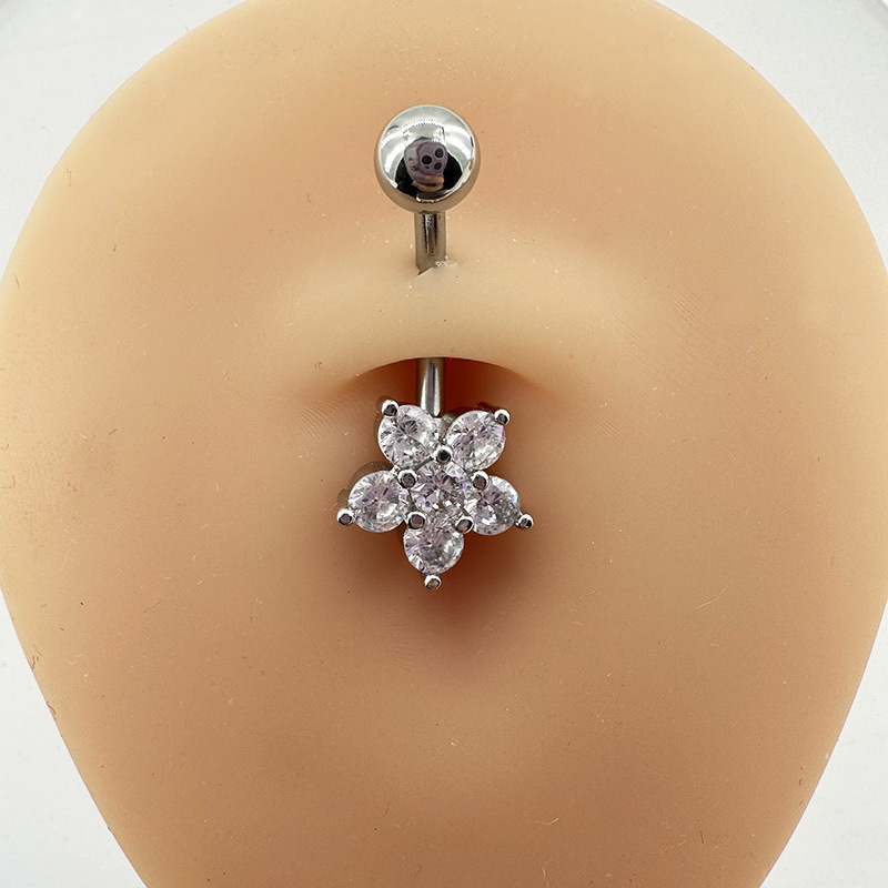 Piercing nombril fleur en zircon avec strass diamant_voghion.com
