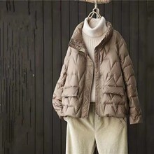 韩版新款轻薄白鸭绒短款女时尚宽松小个子羽绒服外套百搭V字款
