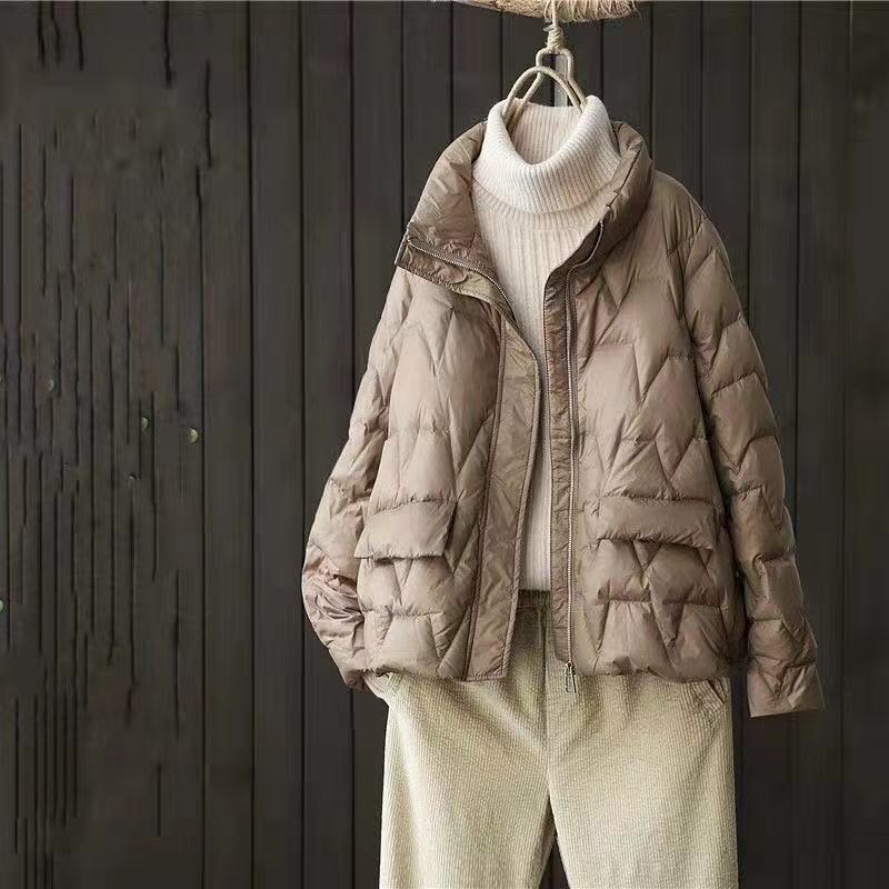 Korean style new light white duck down short women's fashion loose small down jacket versatile V-shaped