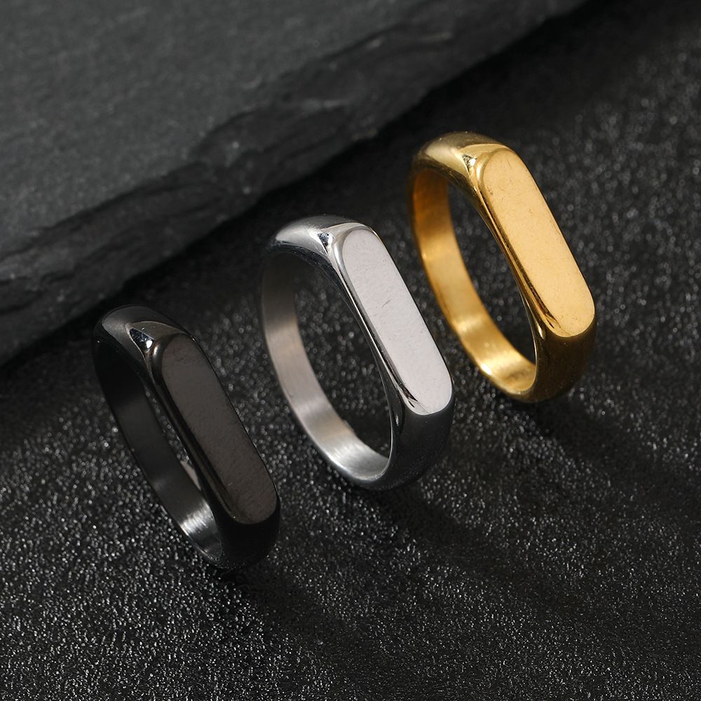 9 Ring Size Gothic Cool Style Geometric Customization Laser Engraving Solid Color Titanium Steel Plating Men's Rings Men Signet Rings