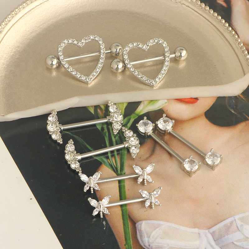 Stainless Steel Nipple Ring Set 4 Pairs Zircon Nipple Nail Tongue Nail Piercing Jewelry detail image 8
