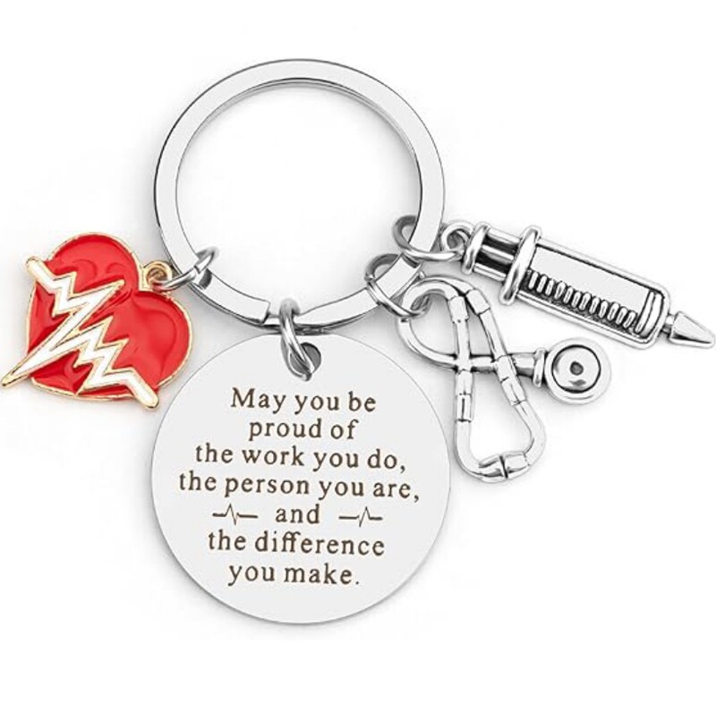 Cross border hot sale nurse doctor holiday gift stainless steel keychain May you be syringe stethoscope pendant Cross border hot sale nurse doctor holiday gift stainless steel keychain May you be syringe stethoscope pendant