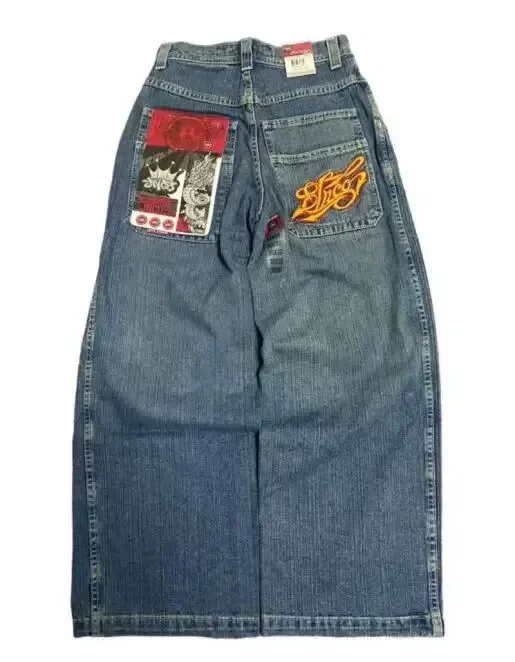 Мужские мешковатые джинсы Y2K — ретро широкие JNCO, вышитый рисунок на кармане, размеры S–XXL